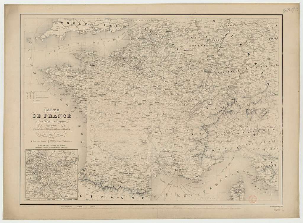 Carte De France Et Des Pays Limitrophes Indiquant Les Chemins De Fer ...