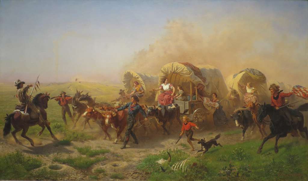 Indians Attacking a Wagon Train by Emanuel Leutze, 1863 - PICRYL ...