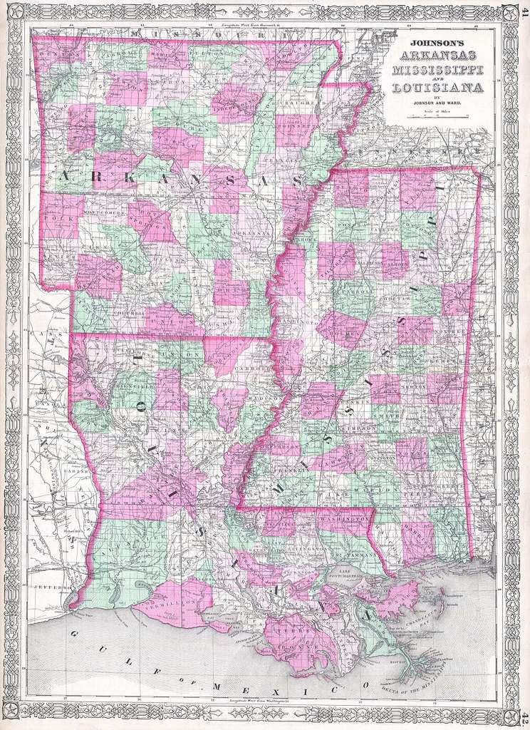 Arkansas, Louisiana, Mississippi Map 1861