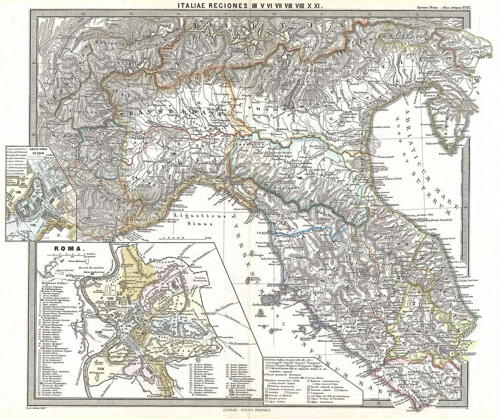 Medieval Italy Holy Roman Empire Norman Sicily 1880 Spruner detailed map