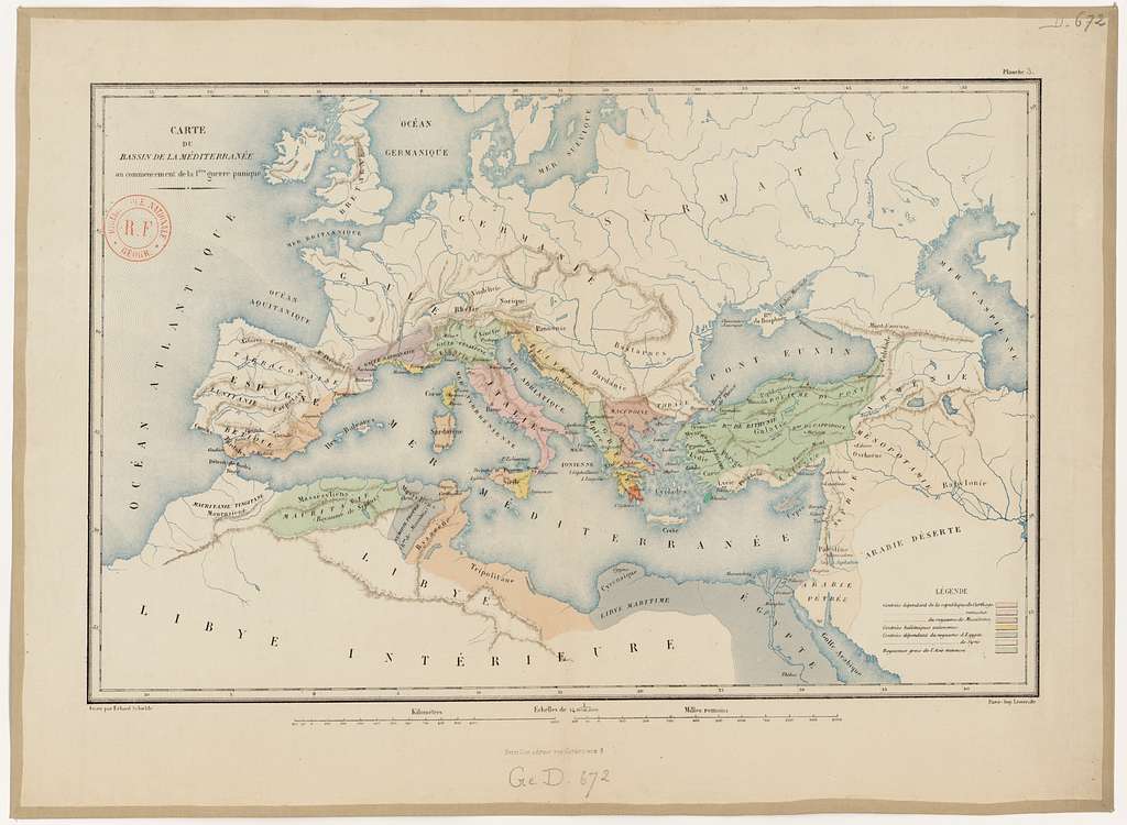 Carte du bassin de la Méditerranée au commencement de la 1er guerre ...