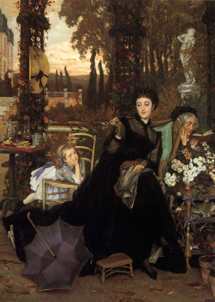 James Tissot A Widow A painting of a woman sitting in a chair