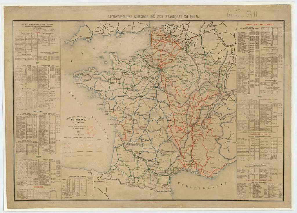 Situation Des Chemins De Fer Français En 1869 Carte Des Chemins De Fer De France Par C