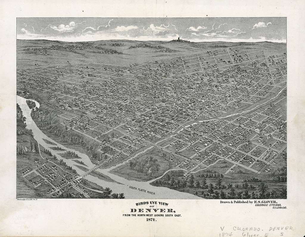 Birds eye view of Denver, from the north west looking south east - DPLA ...