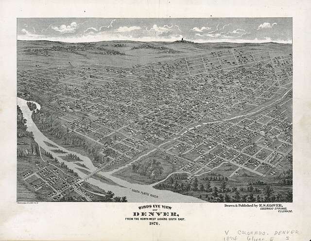 Birds eye view of Denver, from the north west looking south east - DPLA ...