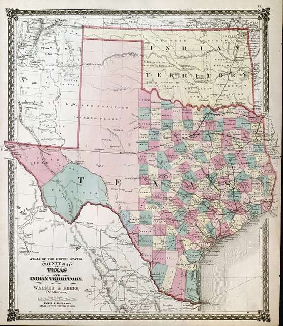 Warner & Beers County Map of Texas and Indian Territory 1875 UTA ...