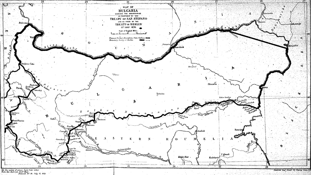 Map of Bulgaria shewing the boundaries as proposed by the Treaty of San ...