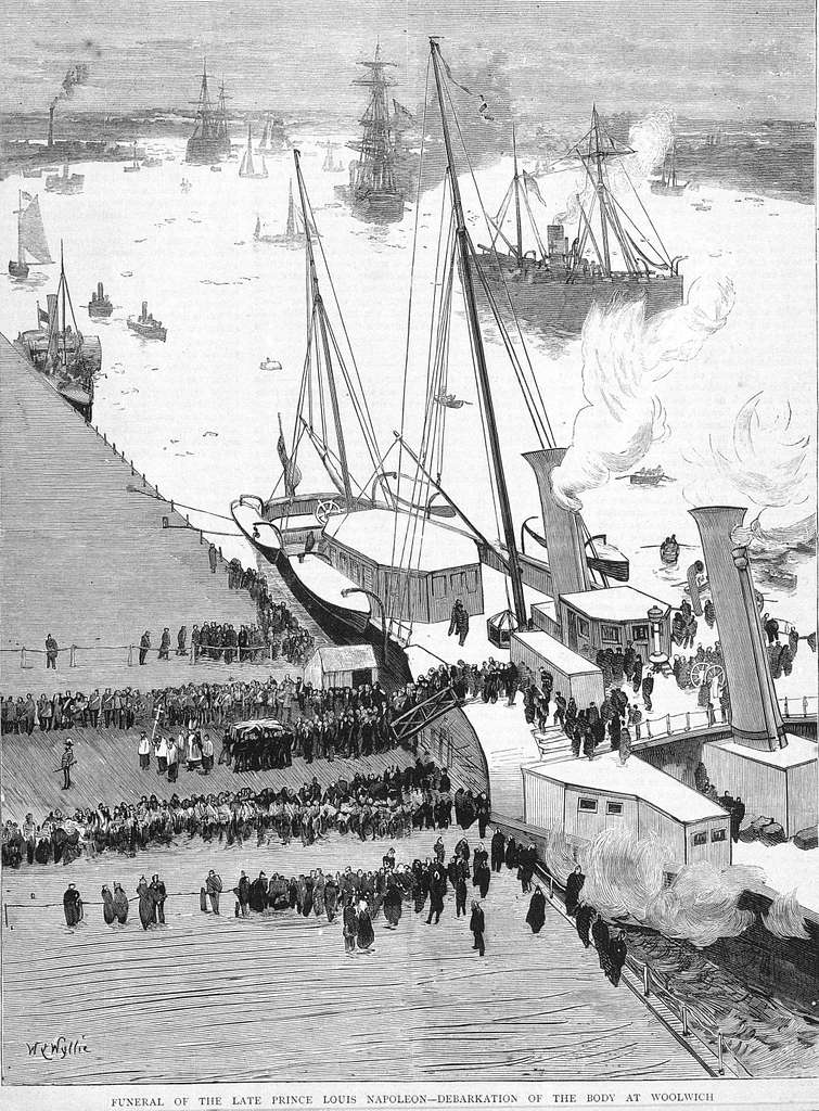 Funeral of the late Prince Louis Napoleon - debarkation of the body at  Woolwich