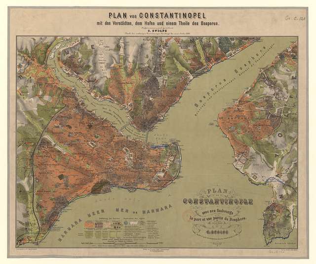 Plan de Constantinople, avec ses faubourgs, le port et une partie du ...