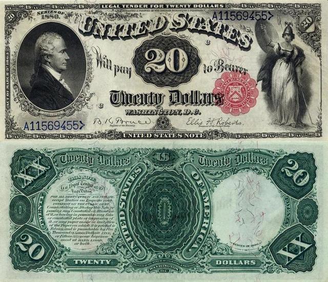 Twenty Dollars Note 1880 Alexander Hamilton Secretary of the