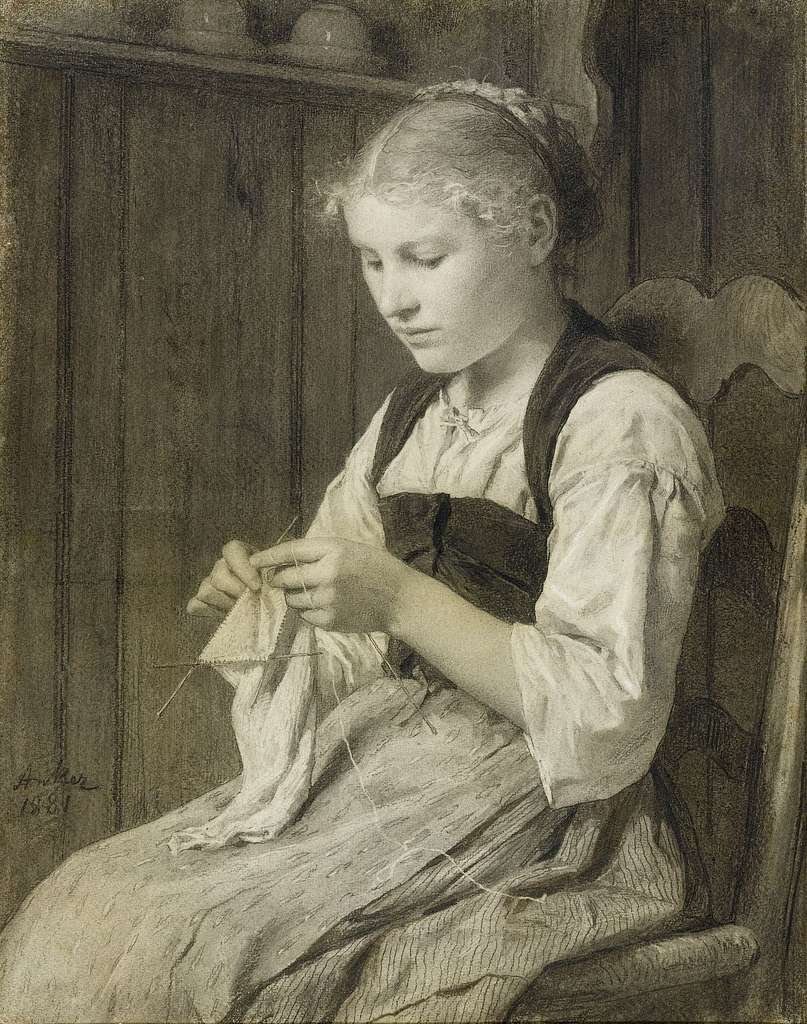 Albert Anker Strickendes Mädchen 1881 - PICRYL - Public Domain Media ...