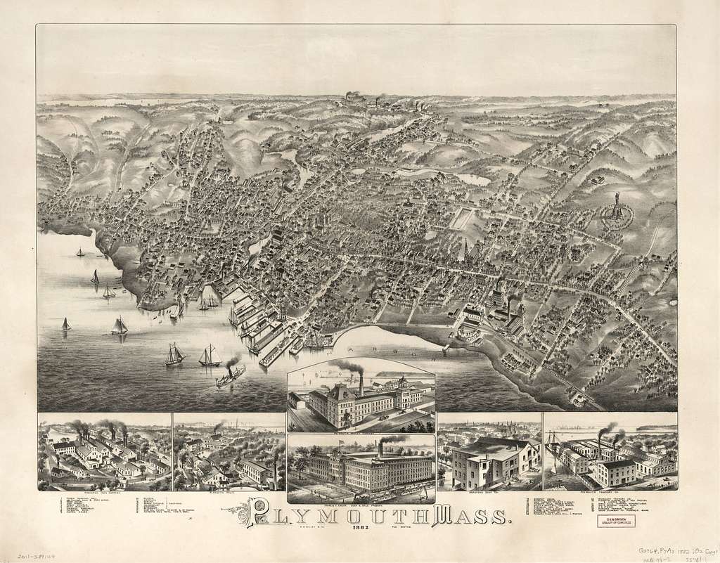 1882 bird's-eye view map of Plymouth, Massachusetts LOC 2011589144 ...