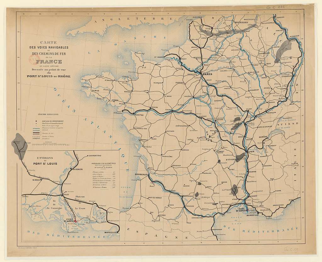 Carte Des Voies Navigables Et Des Chemins De Fer De La France, Et Carte ...