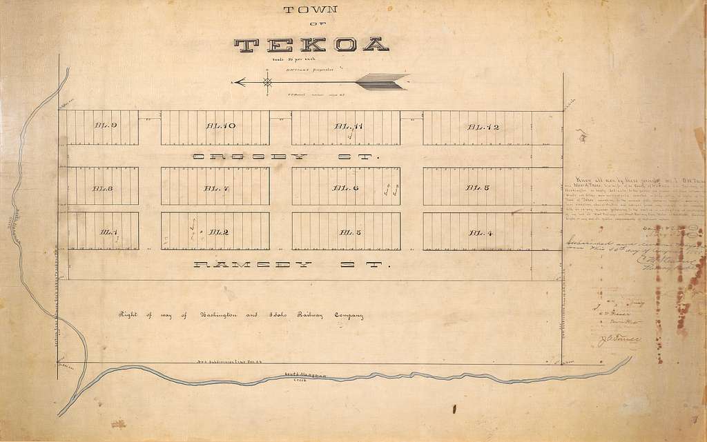 Plat map, Town of Tekoa, Washington, 1888 DPLA