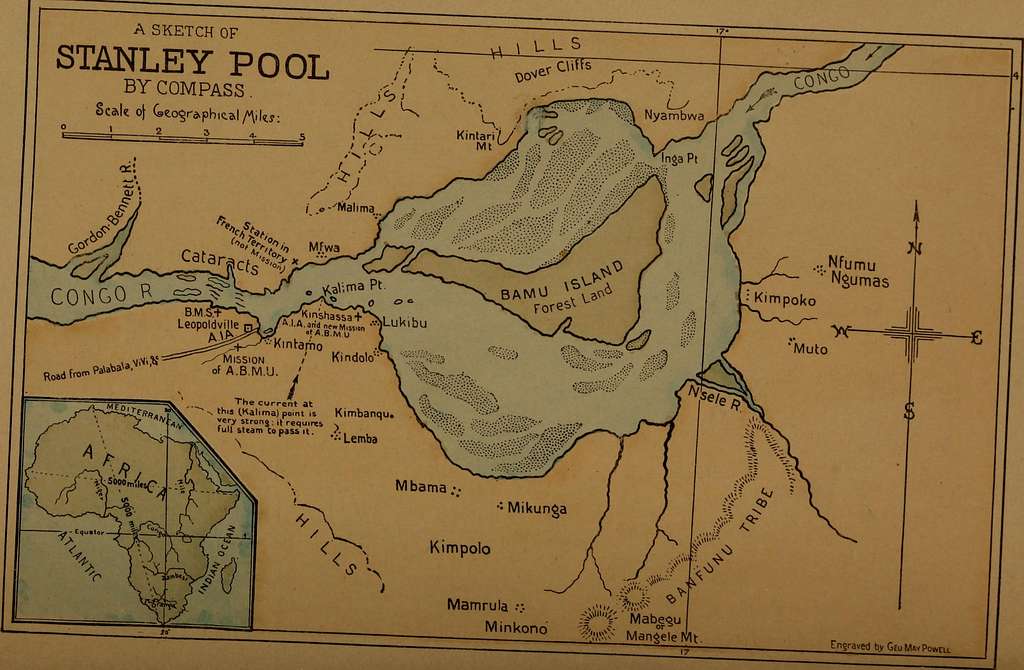 Stanley Pool. Pool Malebo. Congo. Congo Basin, 1885 antique map