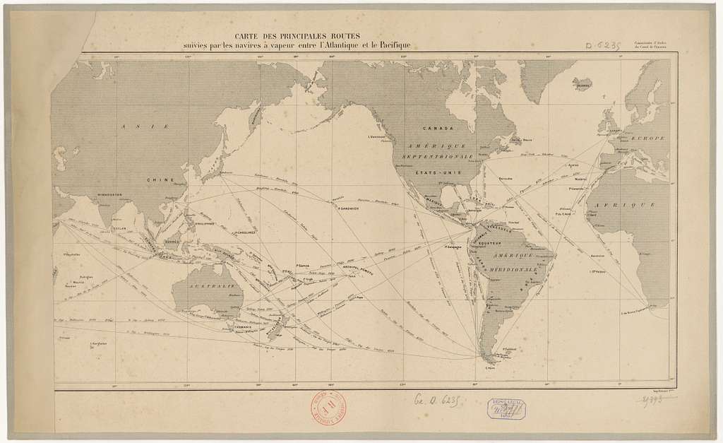 Carte des principales routes suivies par les navires à vapeur entre l ...