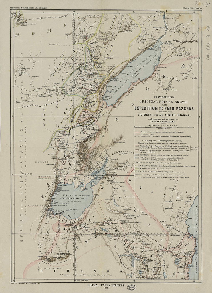 Provisorische Original-Routen-Skizze der Expedition Dr Emin Pascha's im ...