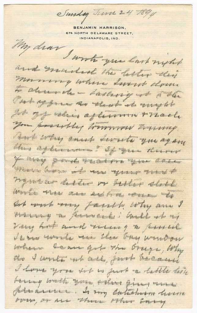 Benjamin Harrison letter to Mary Lord Dimmick, June 24, 1894 ...