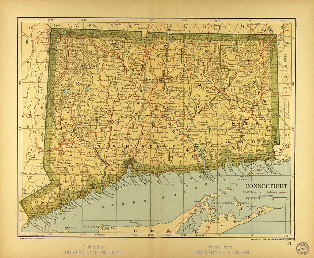 Map of Connecticut - Public domain vintage map - PICRYL - Public Domain ...