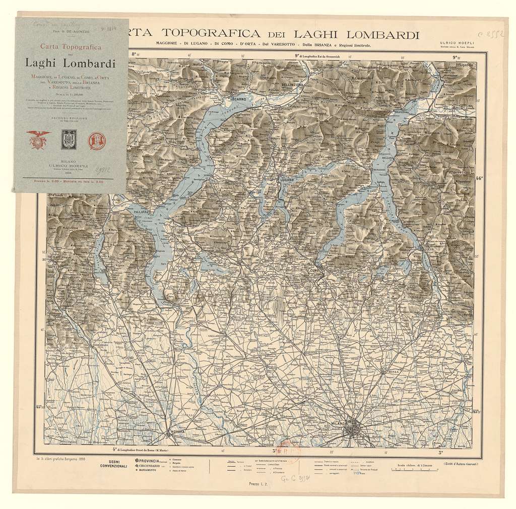 Prof. G. de Agostini. Carta topografica dei laghi lombardi 1