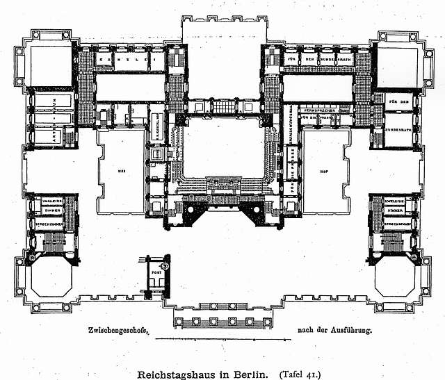 Reichstagsgebäude Berlin Architekt Wallot Dresden, Grundriss ...