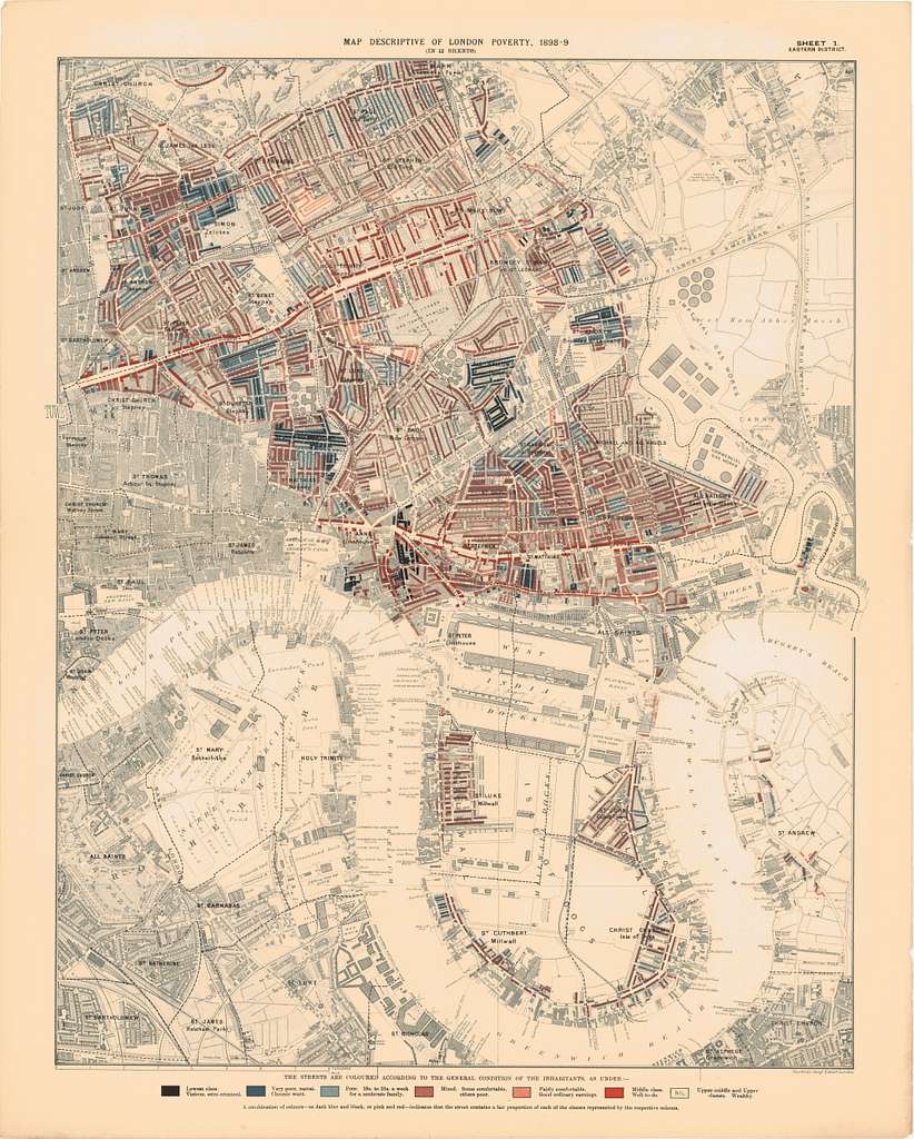 Printed Map Descriptive of London Poverty 1898-1899. Sheet 1. Eastern ...