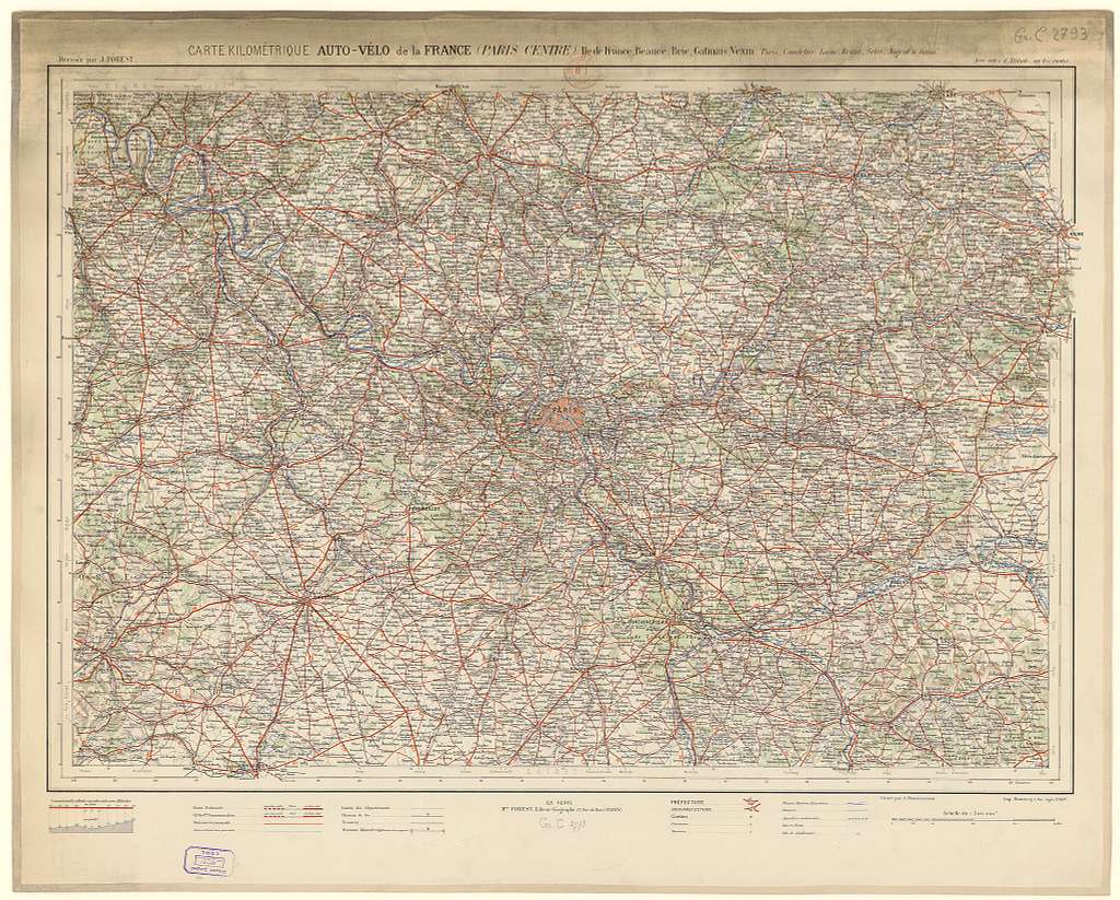 Carte kilométrique de la France (Paris-centre), Ile-de-France, Beauce ...