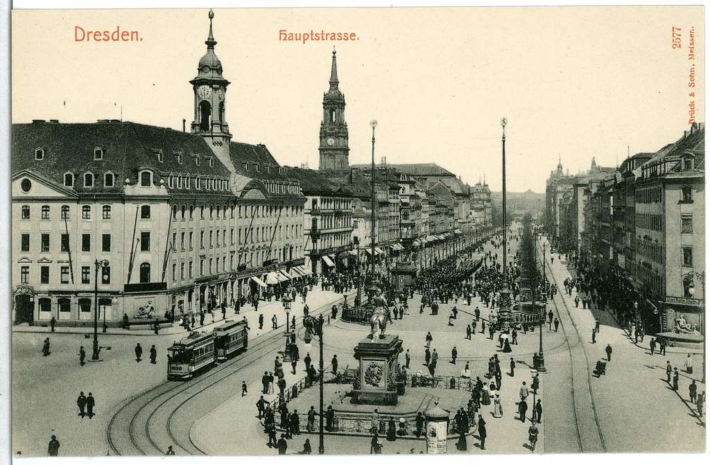 02577-Dresden-1902-Hauptstraße Dreikönigskirche, Goldener Reiter und ...