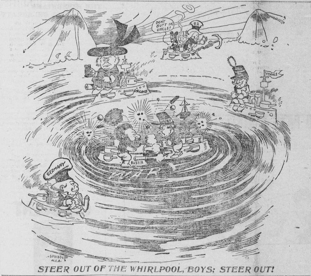 Satterfield cartoon about the Russo-Japanese War as a whirlpool ...