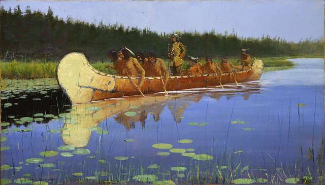 The Blue Boat Two Men River Fishing Small Canoe 1892 American