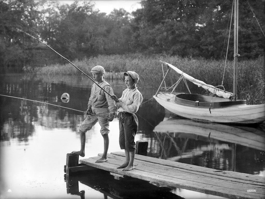 Boys fishing, Sweden, National heritage board - PICRYL - Public