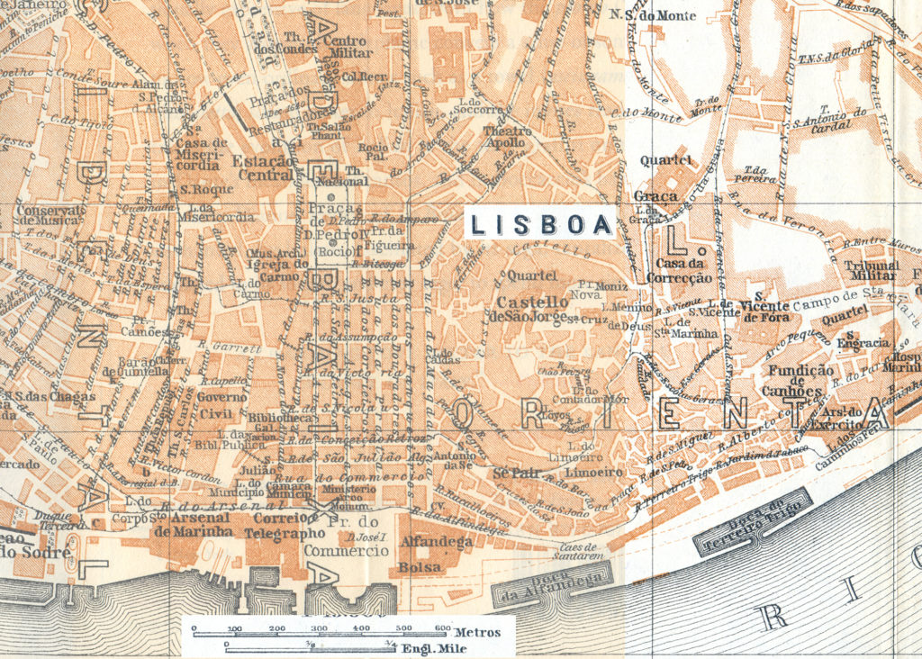 Old Map of Lisbon Lisboa Portugal mapa antigo 1871 Vintage Map