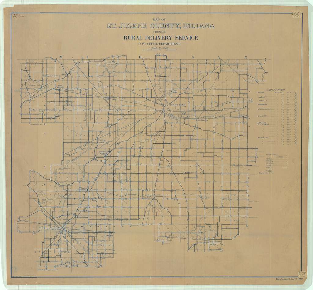 Map of St. Joseph County, Indiana showing rural delivery service ...