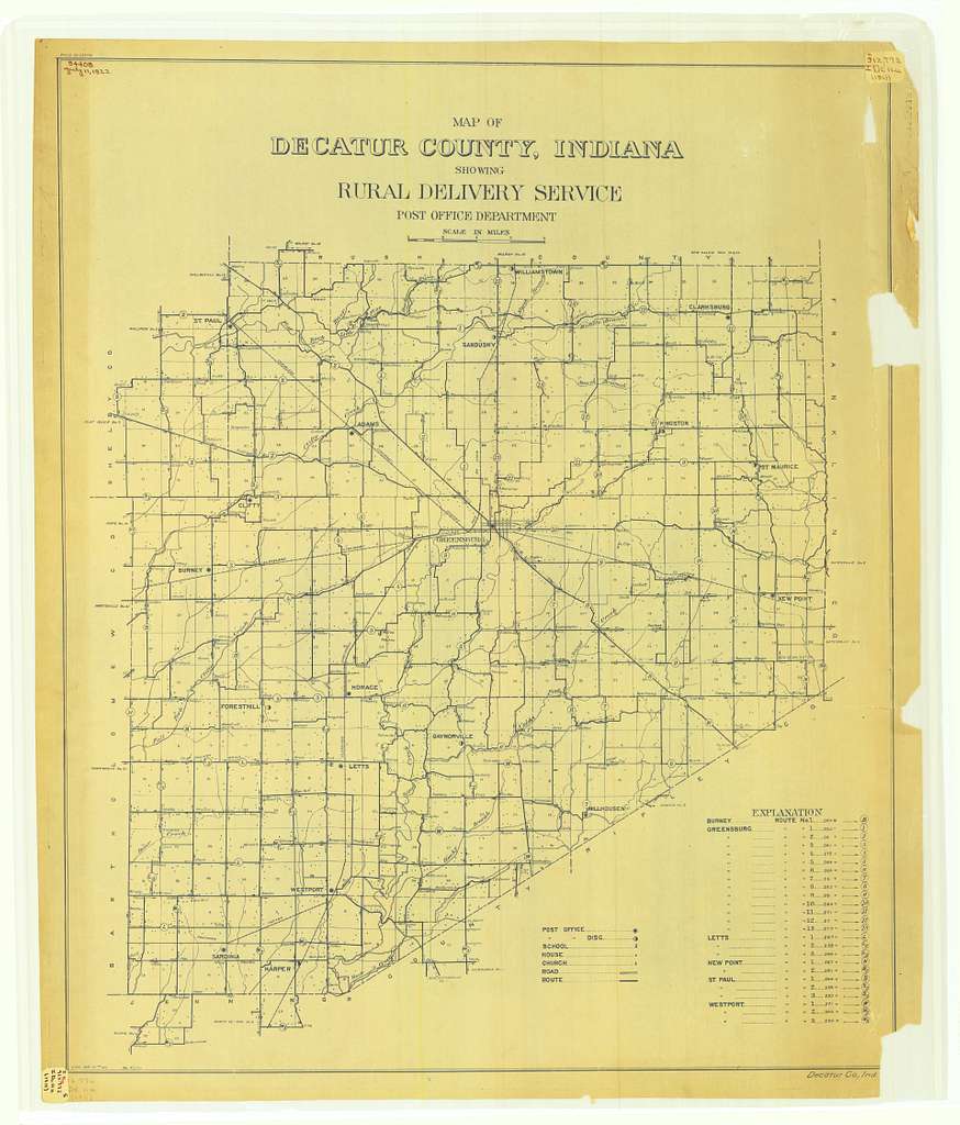 Map Of Decatur County, Indiana Showing Rural Delivery Service ...