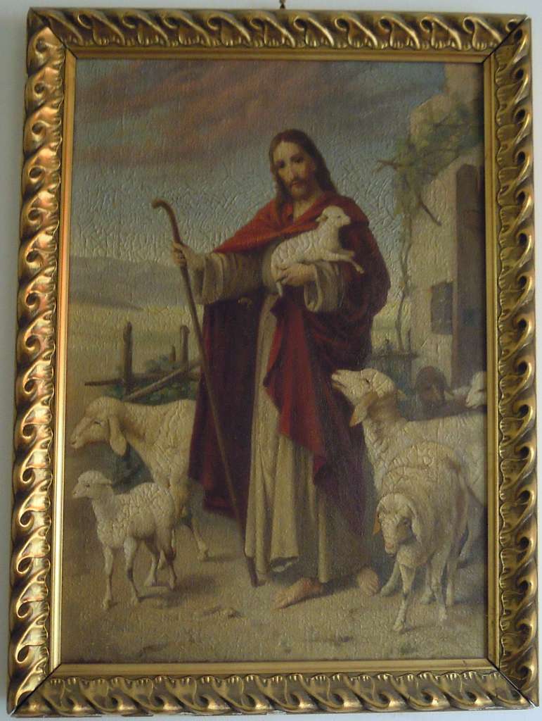 Jesus mit Schaf - A painting of jesus holding a staff with sheep - PICRYL -  Public Domain Media Search Engine Public Domain Search