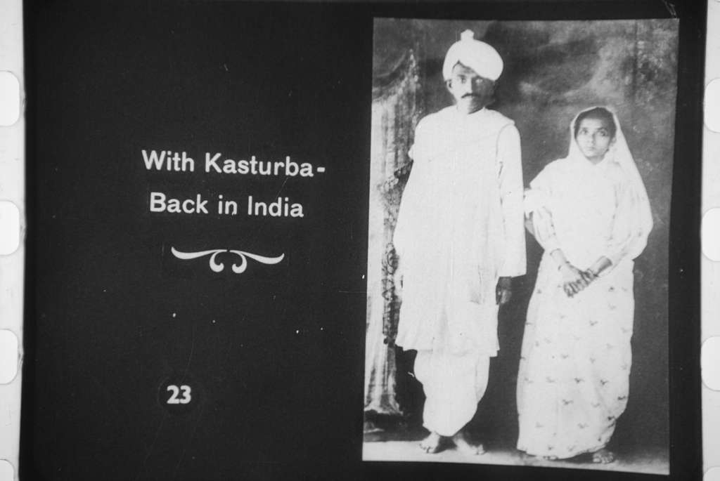 Gandhi and Kasturba - A black and white photo of a man and a woman