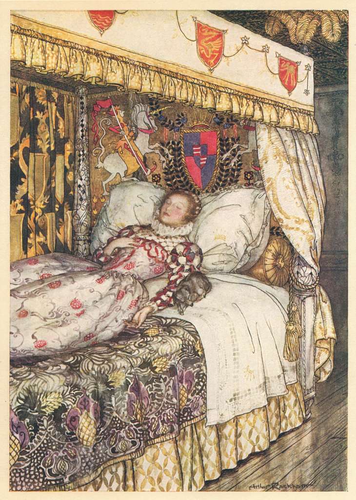 The Sleeping Princess - A painting of a woman sleeping in a bed ...