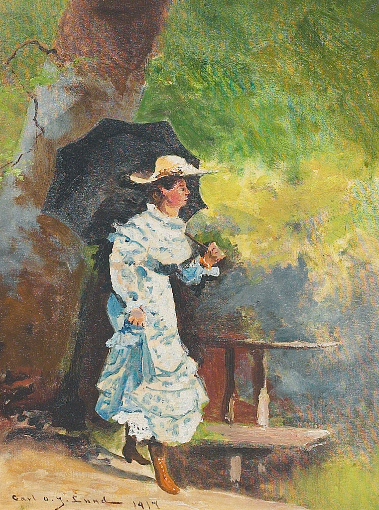 Carl Ove Lund Ung kvinde i kjole med parasol - 1917 - PICRYL Public Domain Media Search Engine Public Domain Image