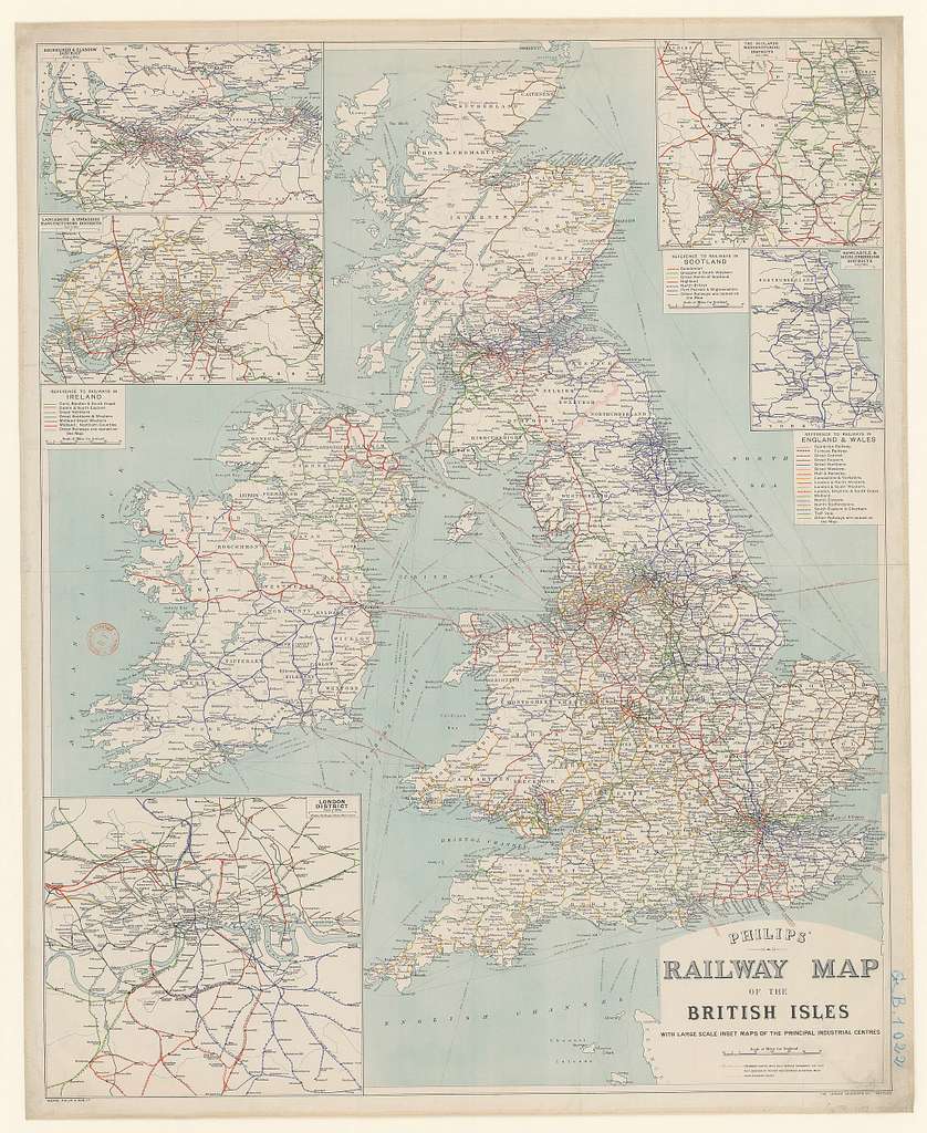 Philips'Railway map of the British Isles, with large scale inset maps 