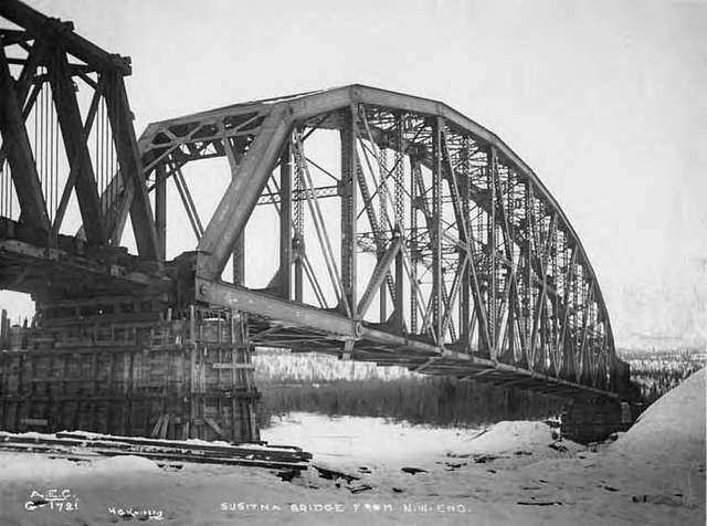 Spans of the Susitna Bridge on the Alaska Railroad, seen from northwest ...