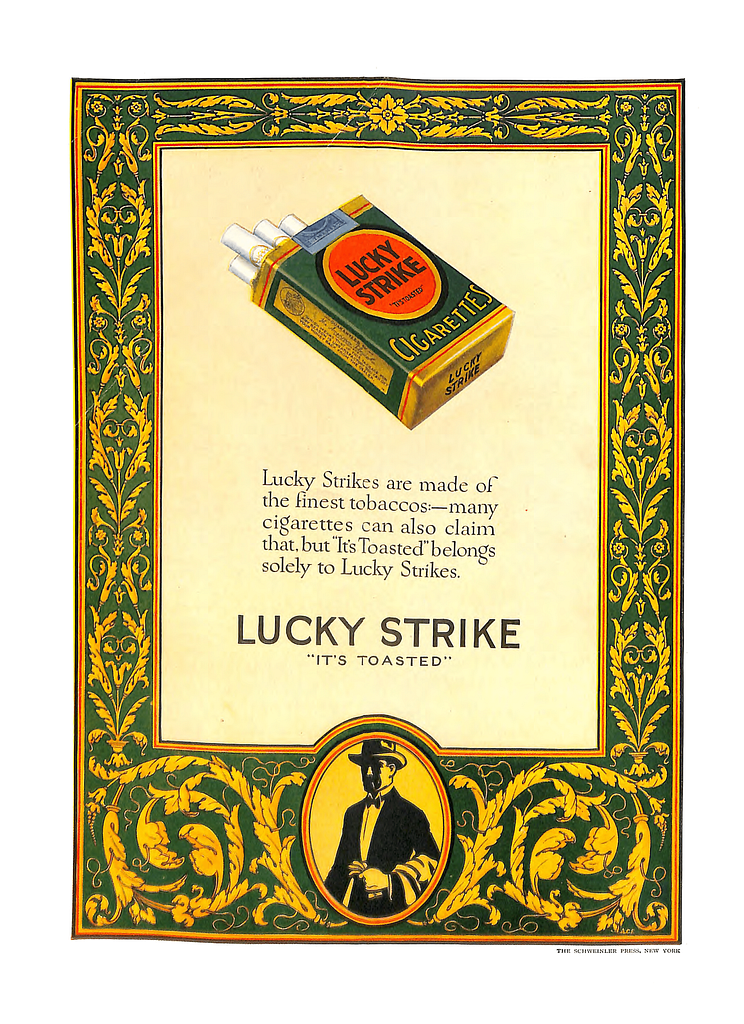 1927 Lucky strike cigarettes green package finest Turkish tobacco ad