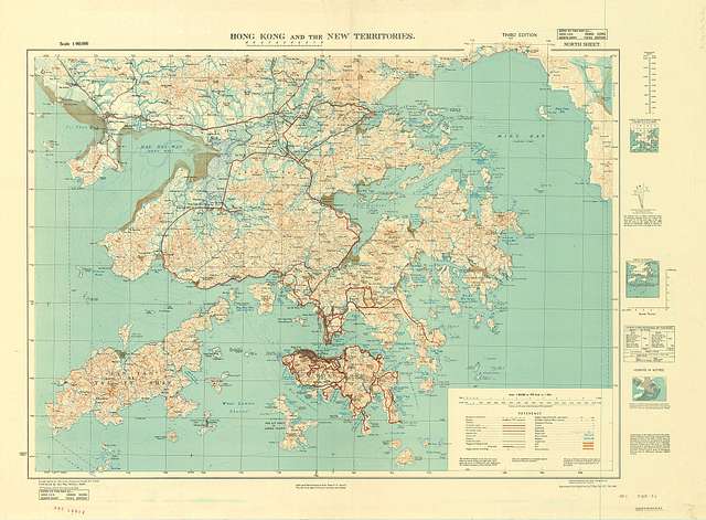 1936 map of Hong Kong and the New Territories by the British War Office ...