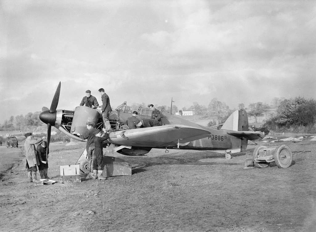 Hawker Hurricane Mk I Of No 601 Squadron RAF Being Serviced At Dispersal At Exeter November