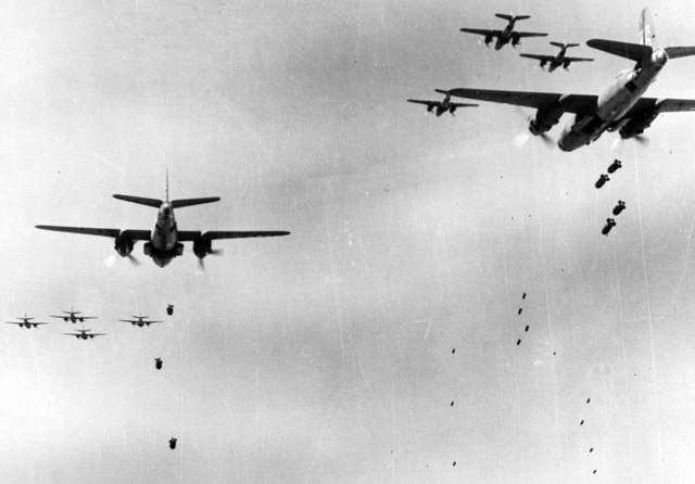 Martin B-26 Marauders Of The 320th BG Bomb Railroad Bridge At Albenga ...