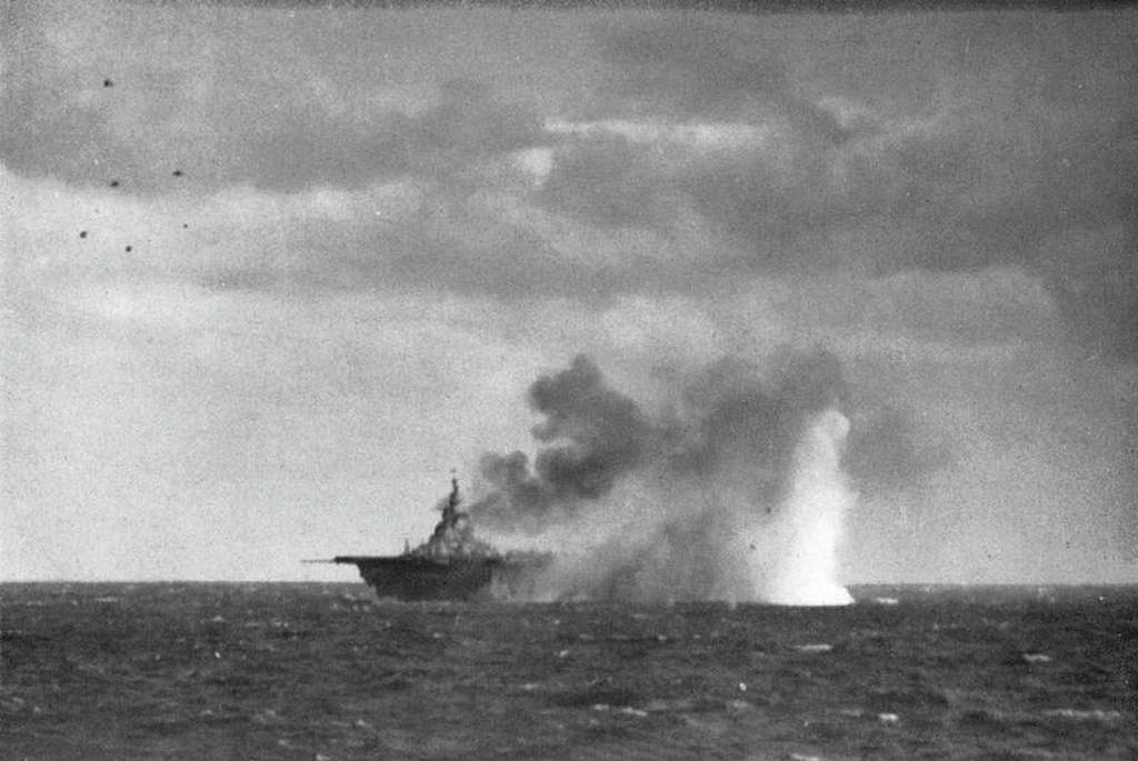 USS Wasp (CV-18) under attack by Japanese aircraft off Japan on 19 ...