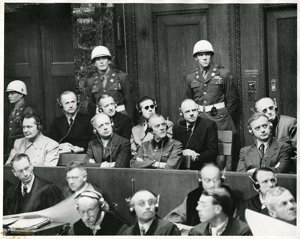 Hjalmar Schacht on the Stand, IMT, Nuremberg Germany, 1945-1946