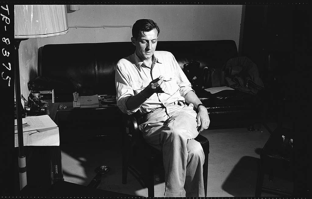 Lt. Victor Jorgensen relaxes in his quarters aboard the USS Lexington ...