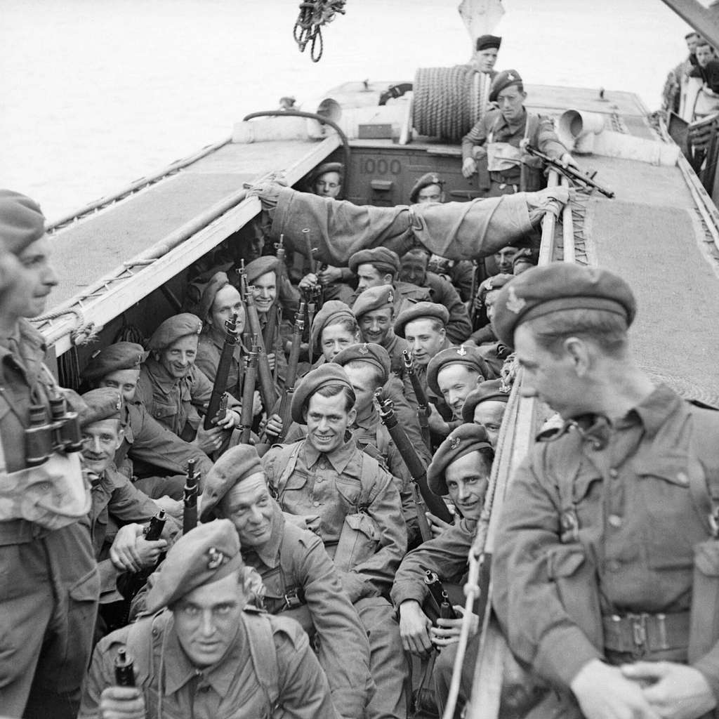 Men of 6th Battalion, the Green Howards in an assault landing craft ...