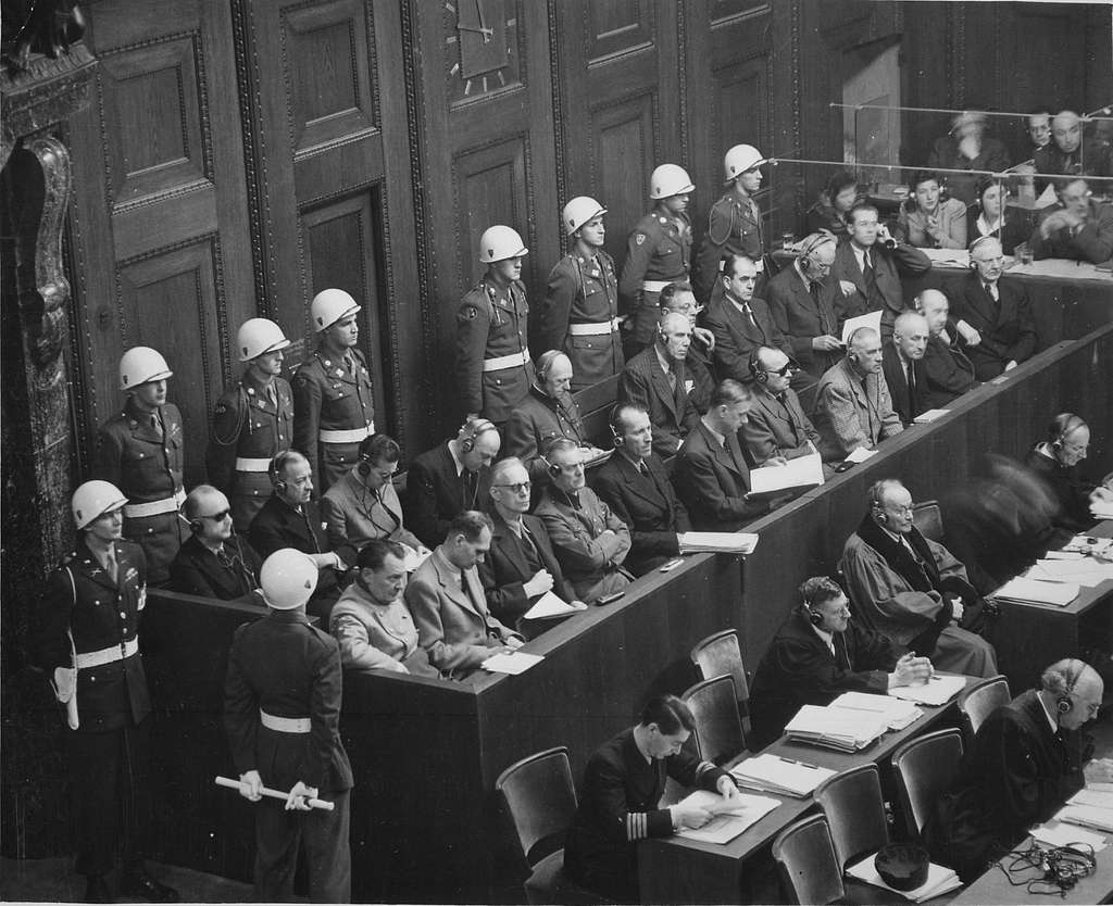 Hjalmar Schacht on the Stand, IMT, Nuremberg Germany, 1945-1946