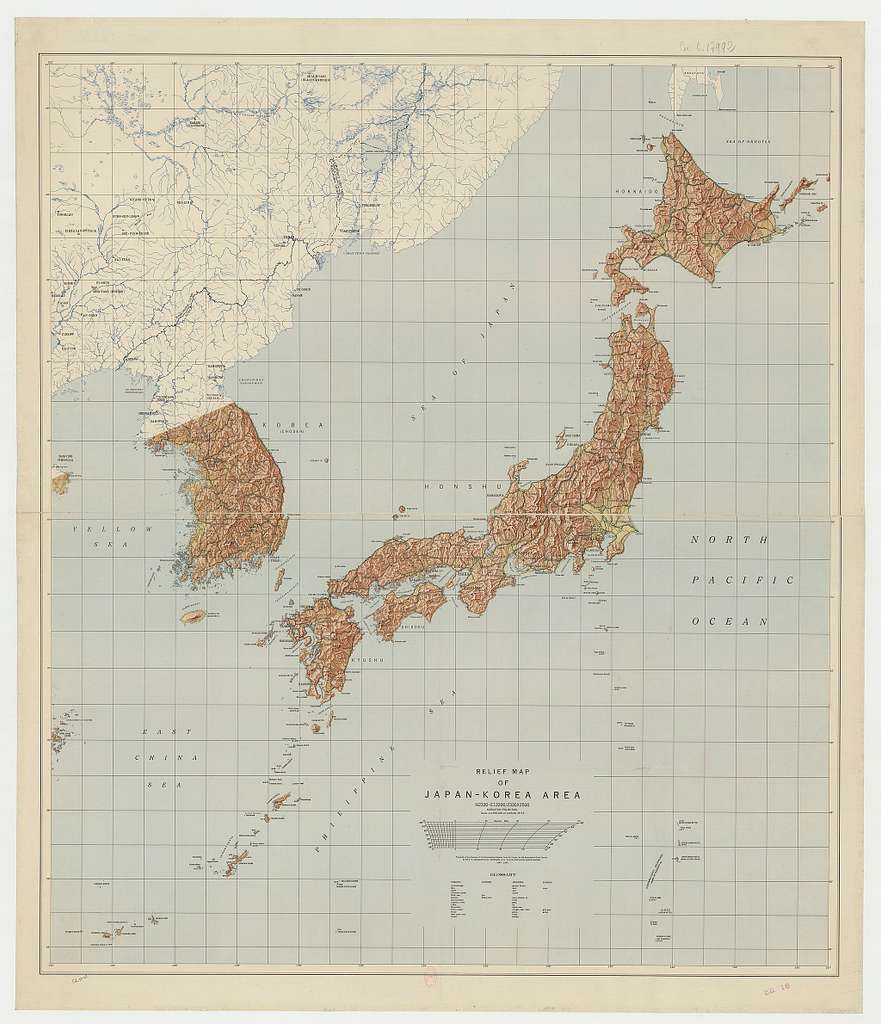 Relief map of Japan-Korea area. Mercator projection - btv1b531953970 ...